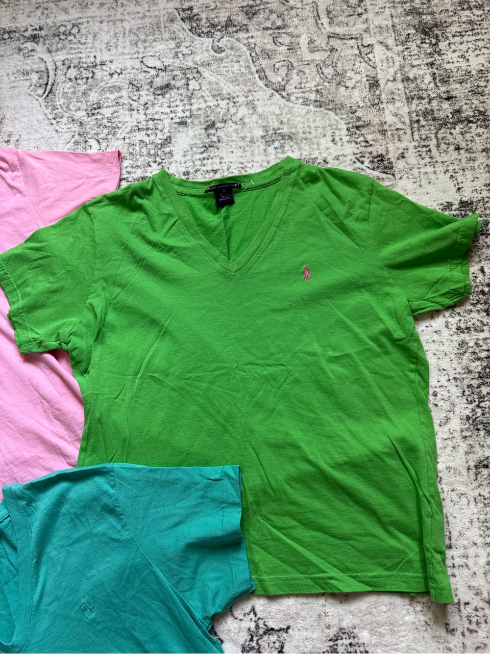 Ralph Lauren V-Neck Short Sleeve Tees - Pink, Green, Teal - Picture 6 of 8